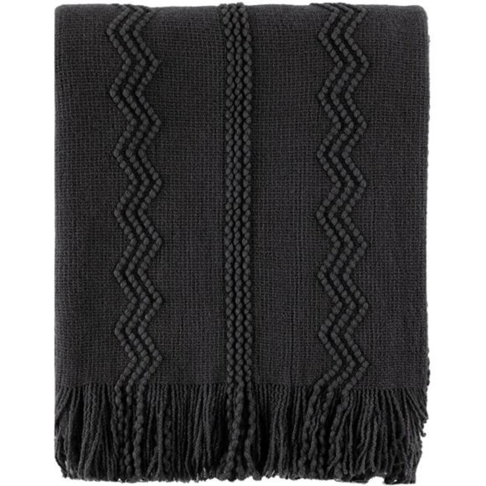 Black Knit Throw Blanket Fringe Decorative Couch Sofa Bed Farmhouse 50x60 Home